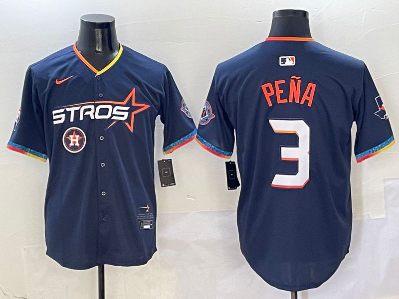 Men Houston Astros #3 Pena Dark Blue Fourth generation Joint Name Nike 2025 MLB Jersey style 7